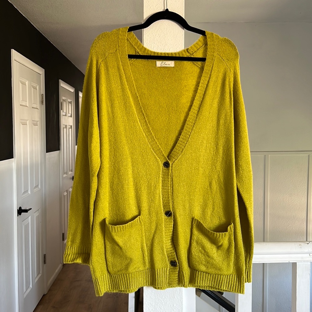 Elan green button down cardigan wool blend size medium